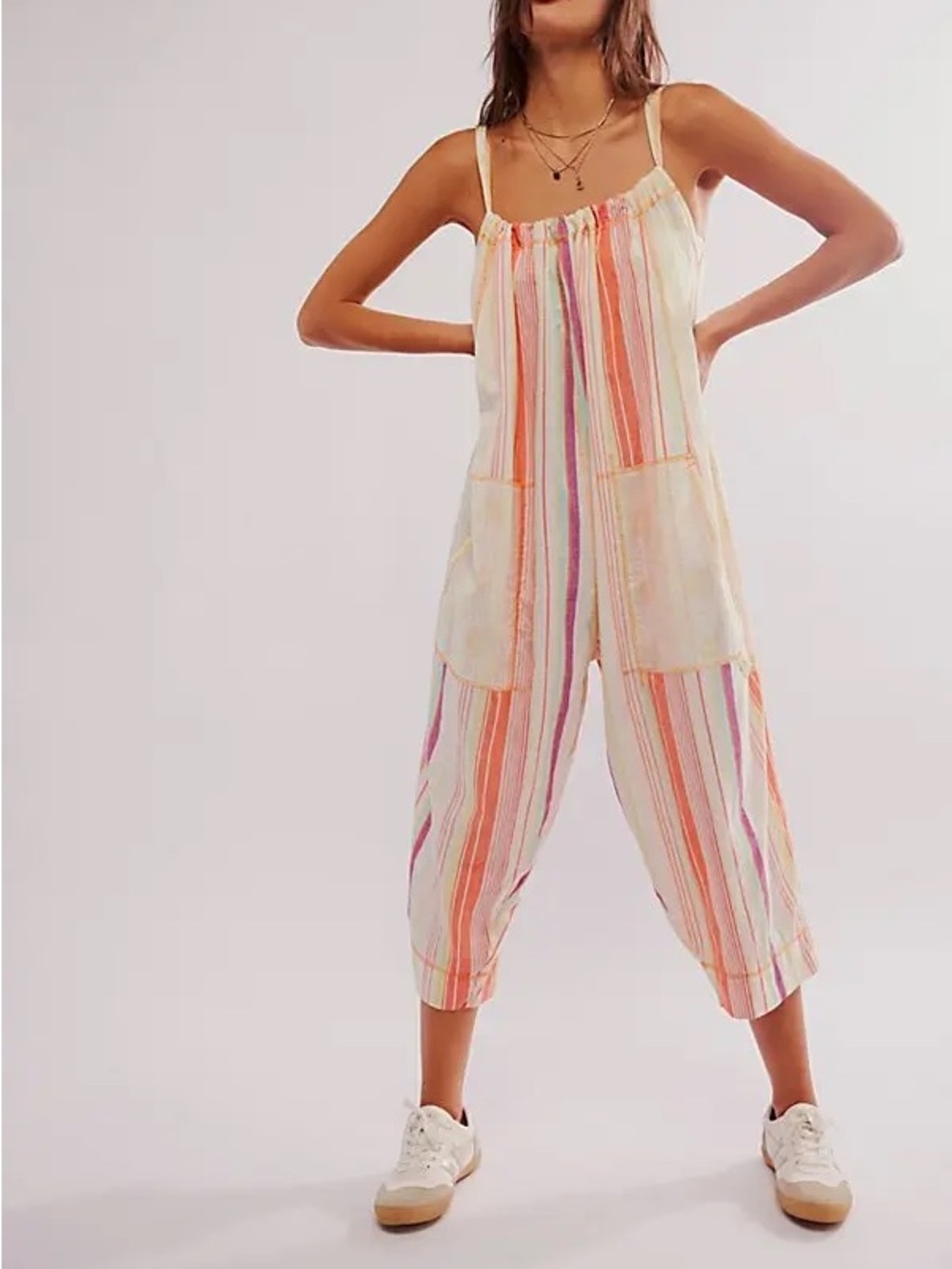 Intimately by Free People Striped Cream Multi-Color Cropped Wide-Leg Jumpsuit